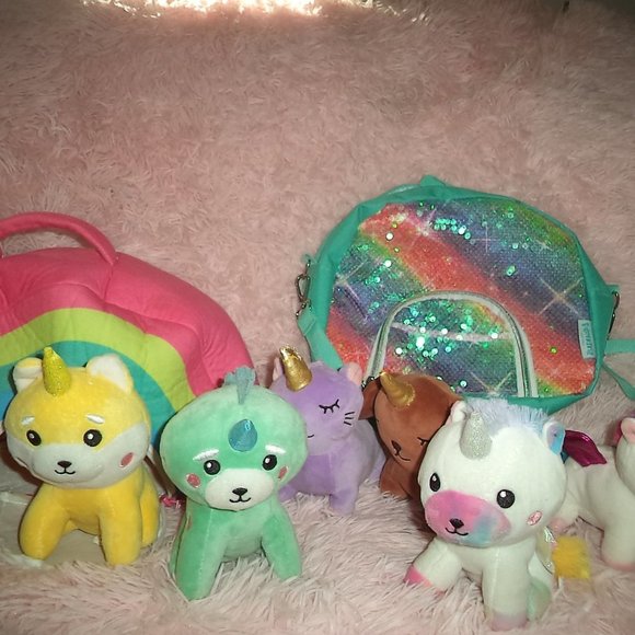 LOT OF 6 PIXIE CRUSH & POMKINZ PET PALS UNICORN PLUSH W/RAINBOW CARRIER CASE/BAG - Picture 3 of 5